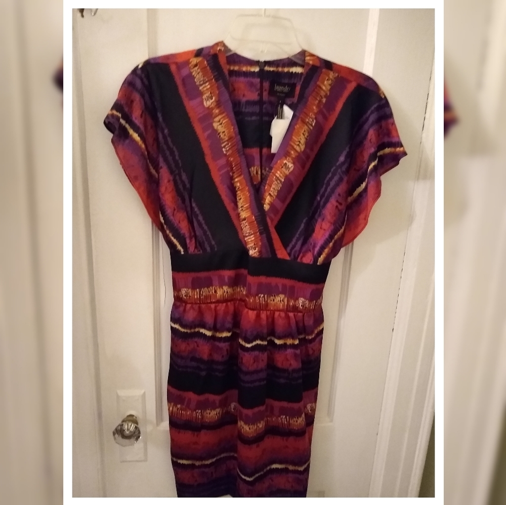 NWT Multicolor dress with stripes and cute sleeves